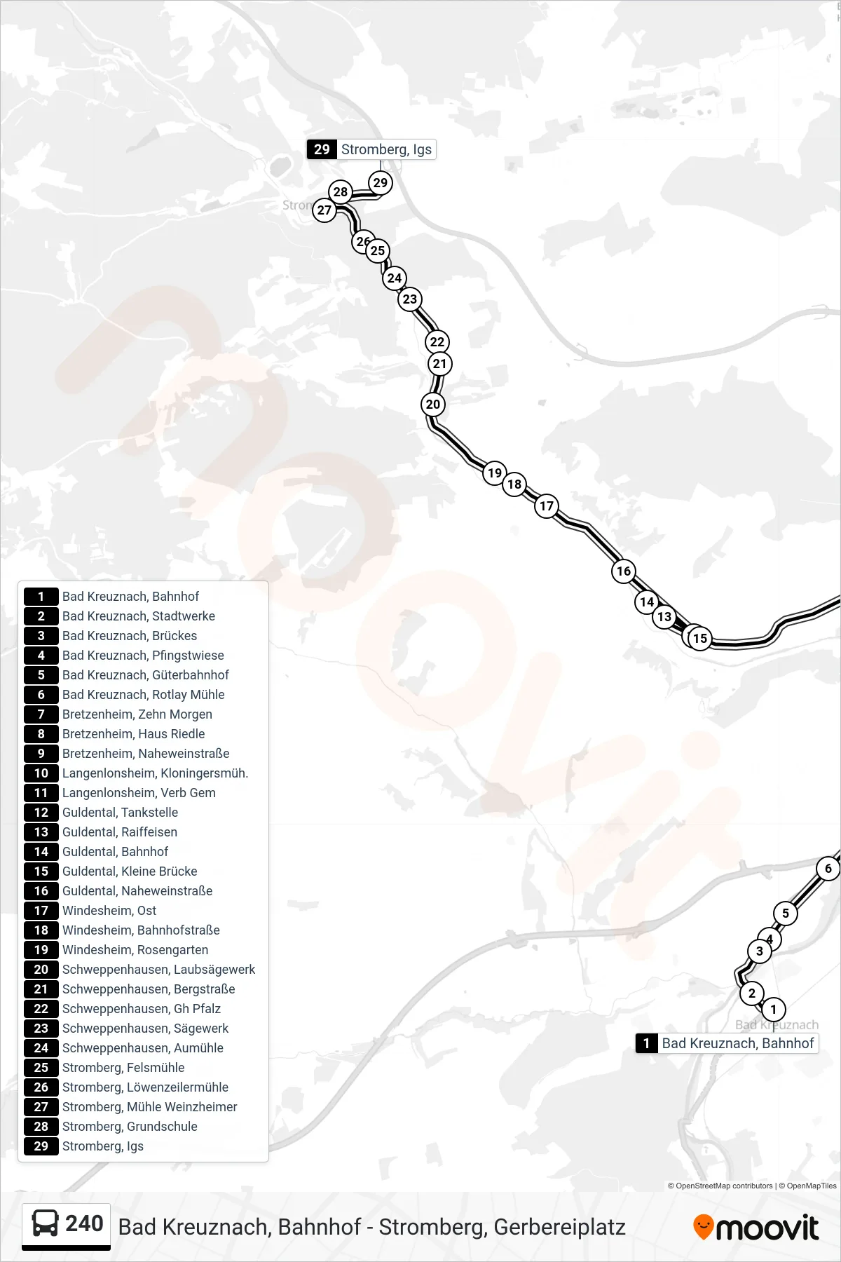 Linie 240 (Bus) Richtung Stromberg, Igs: Route und Haltestellen auf der Karte