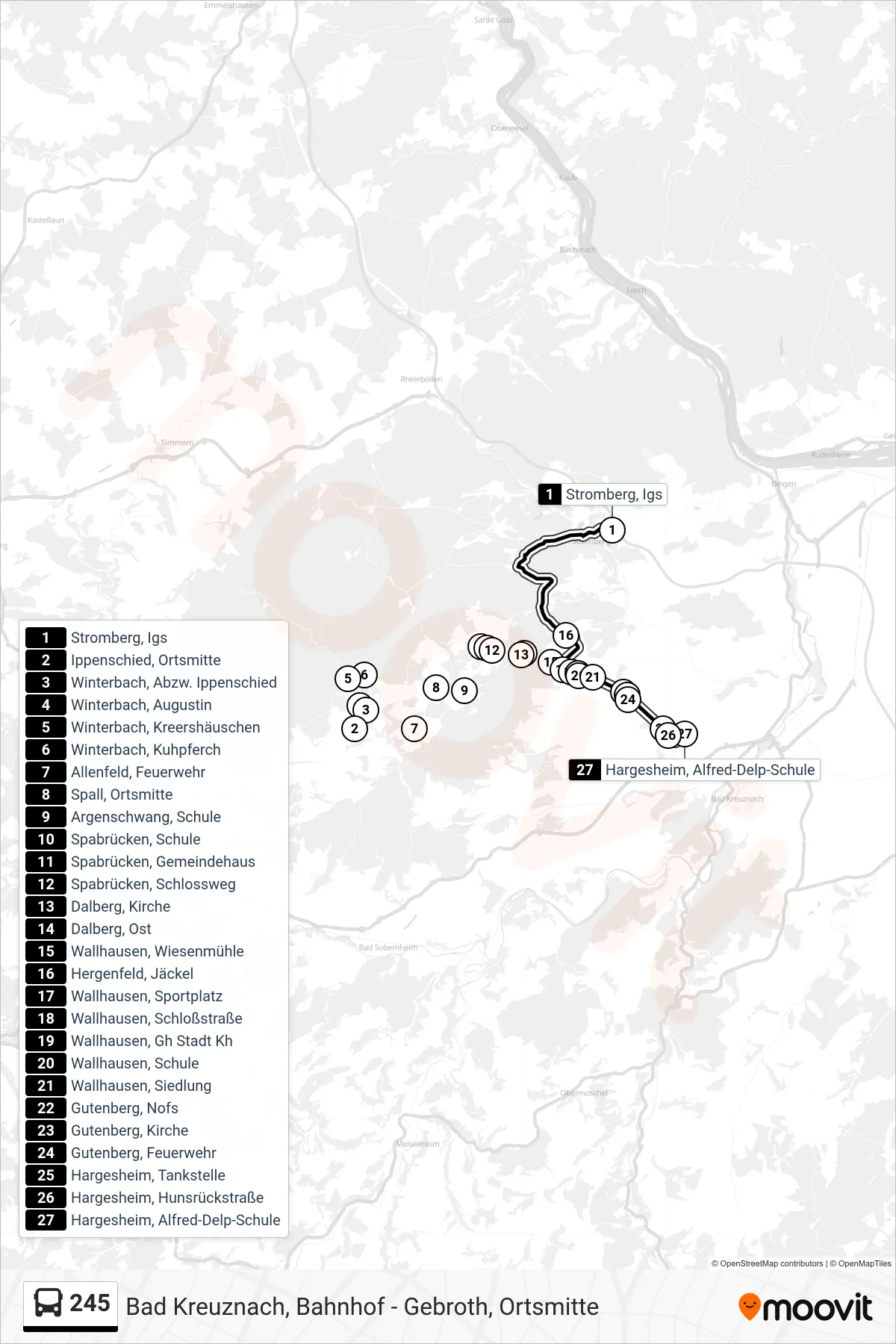 245 bus Line (Hargesheim, Alfred-Delp-Schule) route and stops on a map