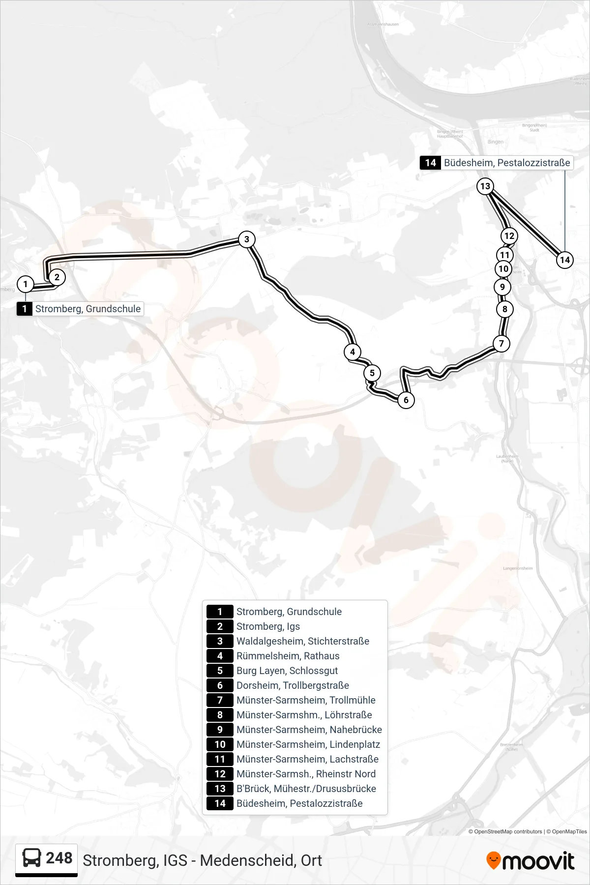 Linie 248 (Bus) Richtung Büdesheim, Pestalozzistraße: Route und Haltestellen auf der Karte