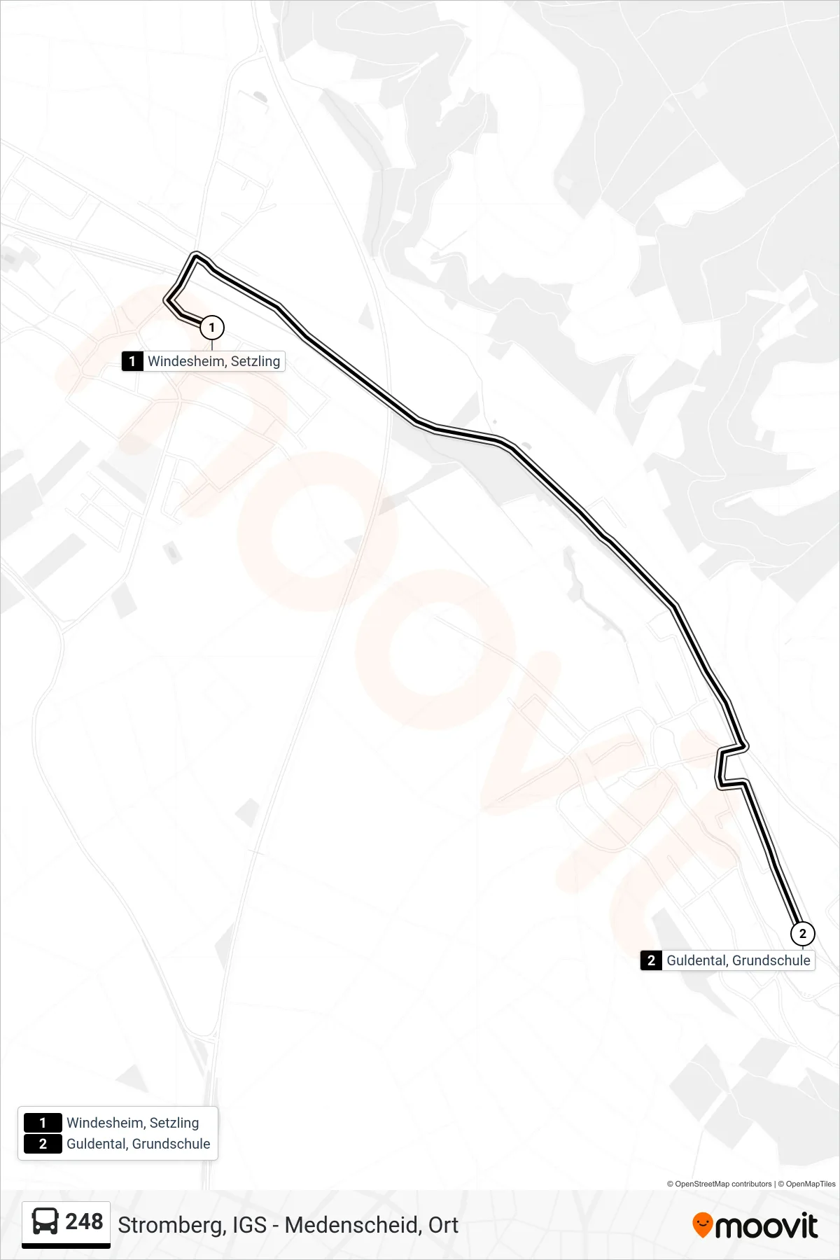 248 bus Line (Guldental, Grundschule) route and stops on a map