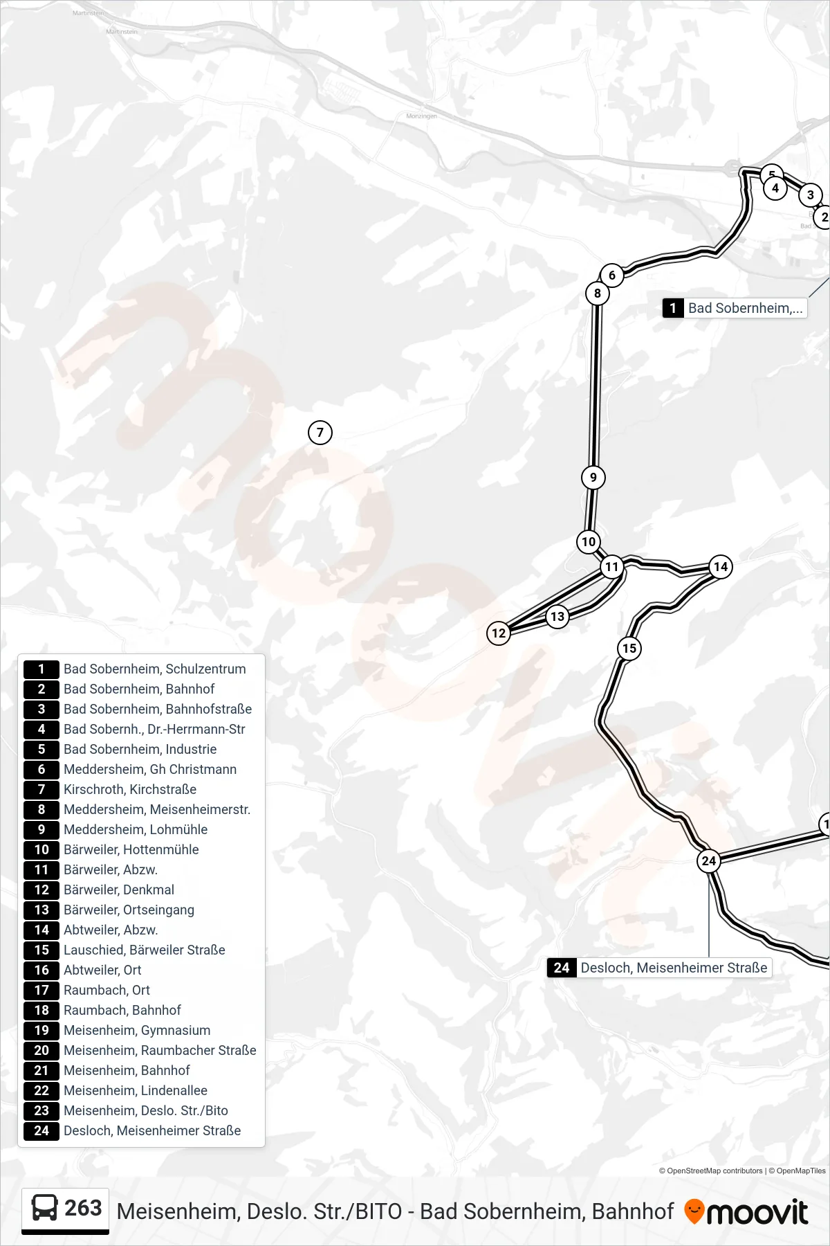Linie 263 (Bus) Richtung Desloch, Meisenheimer Straße: Route und Haltestellen auf der Karte