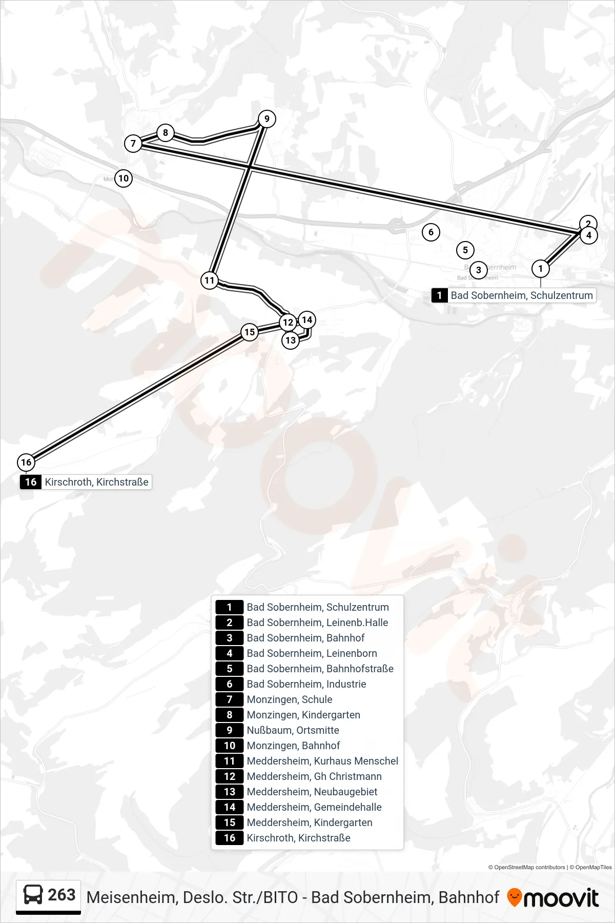 263 bus Line (Kirschroth, Kirchstraße) route and stops on a map