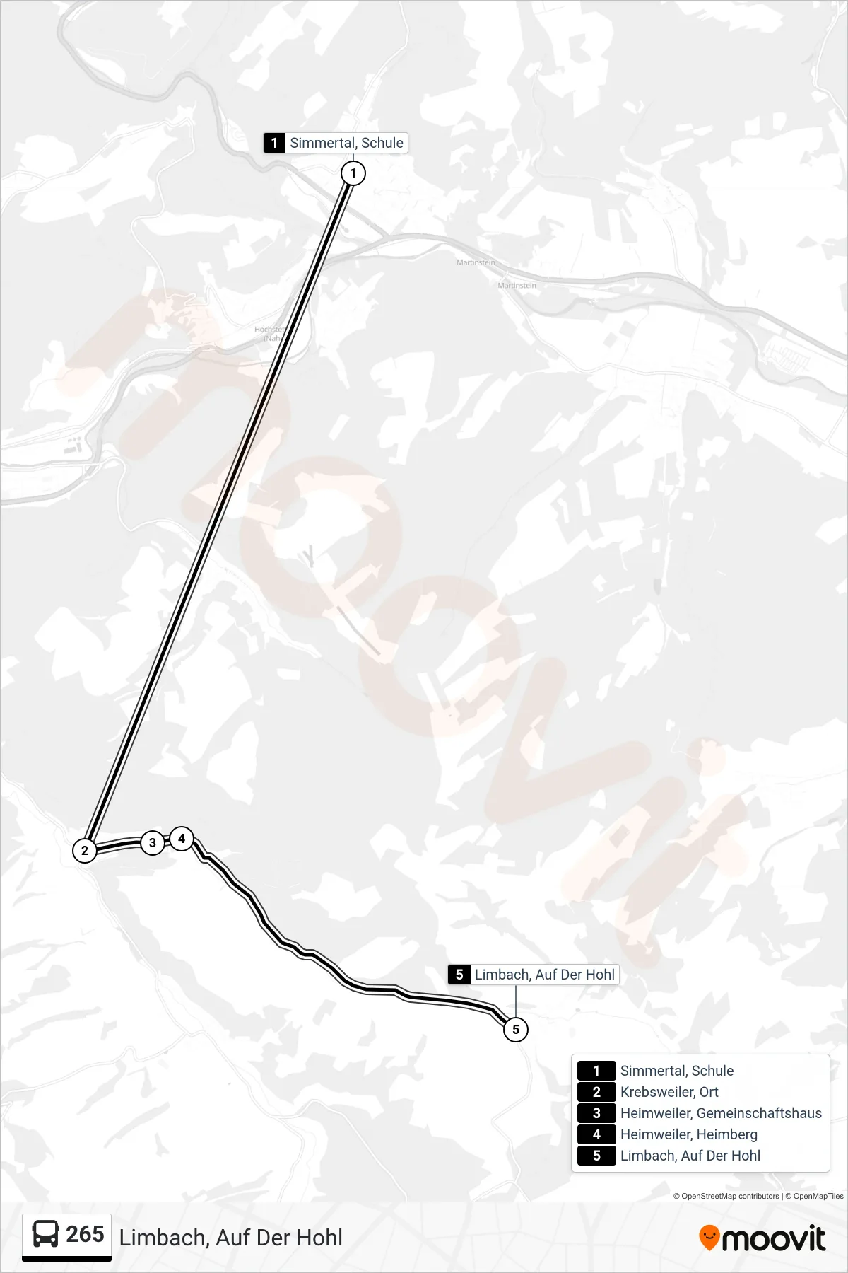 265 bus Line (Limbach, Auf Der Hohl) route and stops on a map
