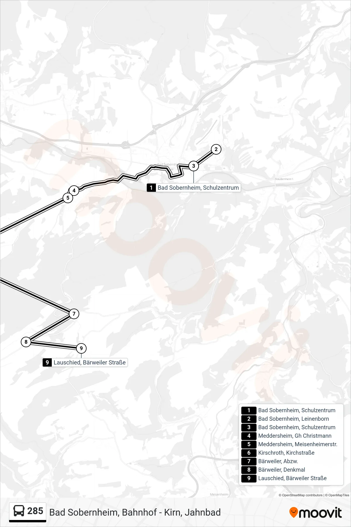 285 bus Line (Lauschied, Bärweiler Straße) route and stops on a map