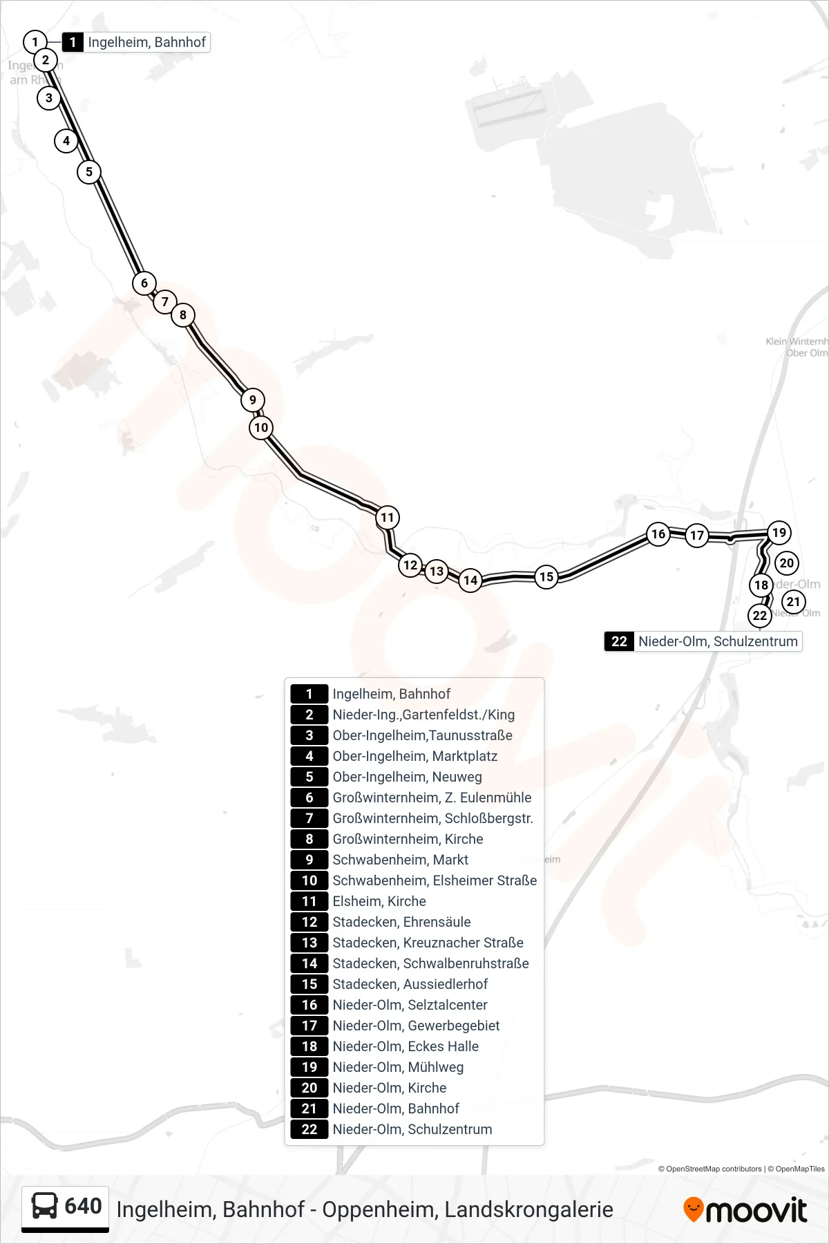 640 bus Line (Nieder-Olm, Schulzentrum) route and stops on a map