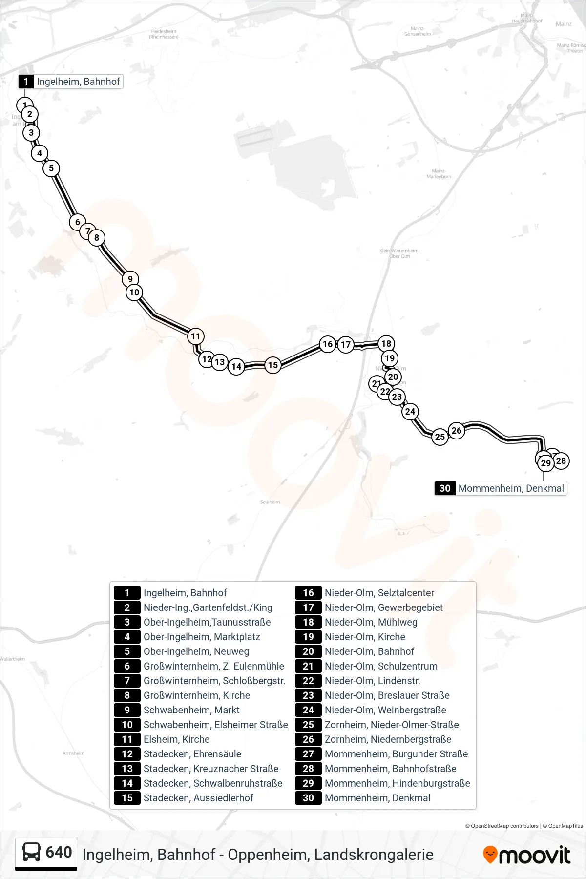 Linie 640 (Bus) Richtung Mommenheim, Denkmal: Route und Haltestellen auf der Karte