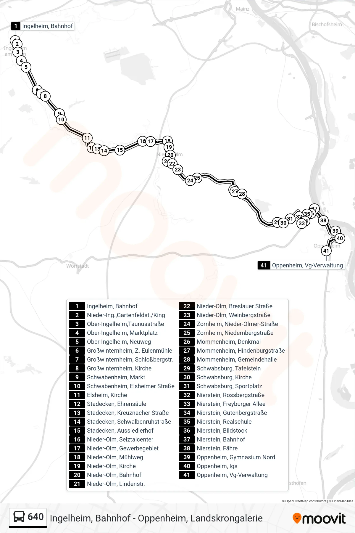 640 bus Line (Oppenheim, Vg-Verwaltung) route and stops on a map