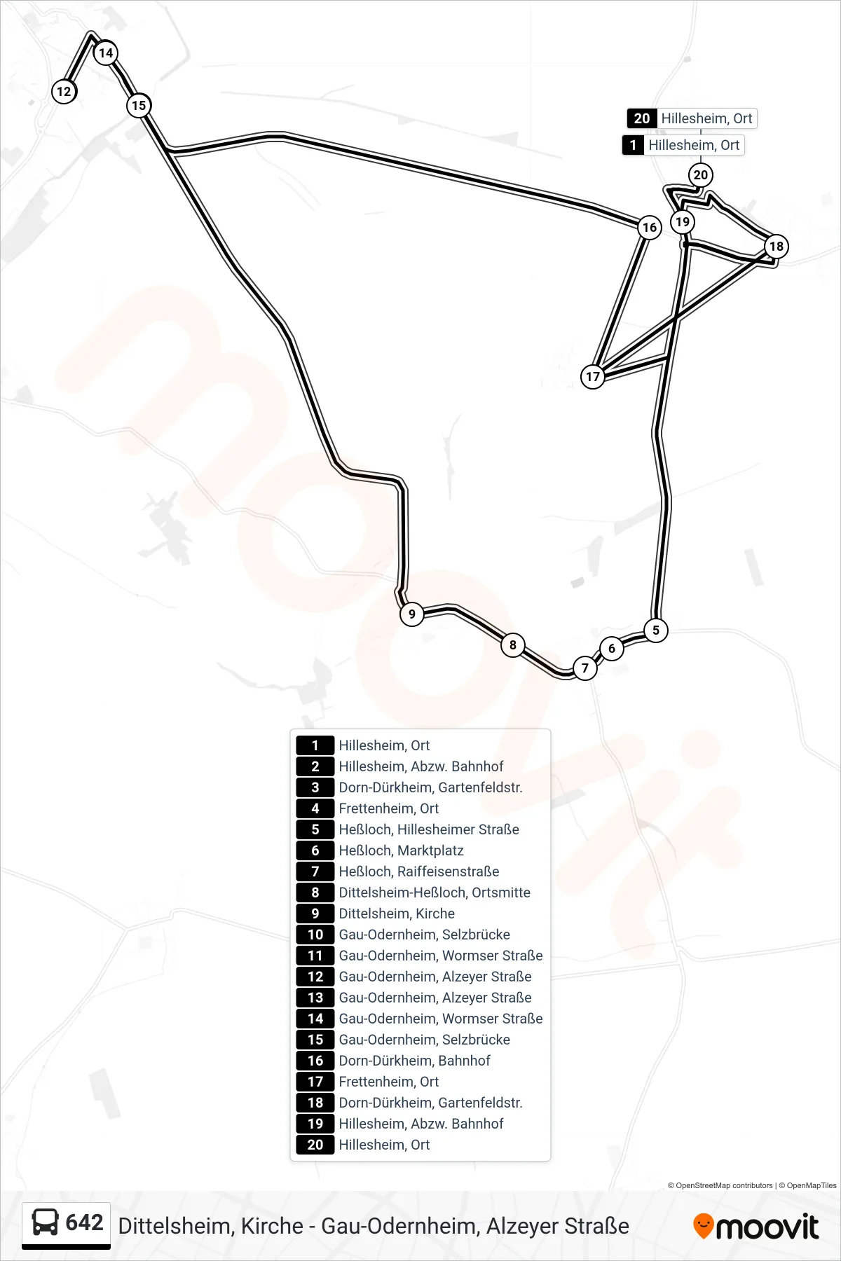 642 bus Line (Hillesheim, Ort) route and stops on a map