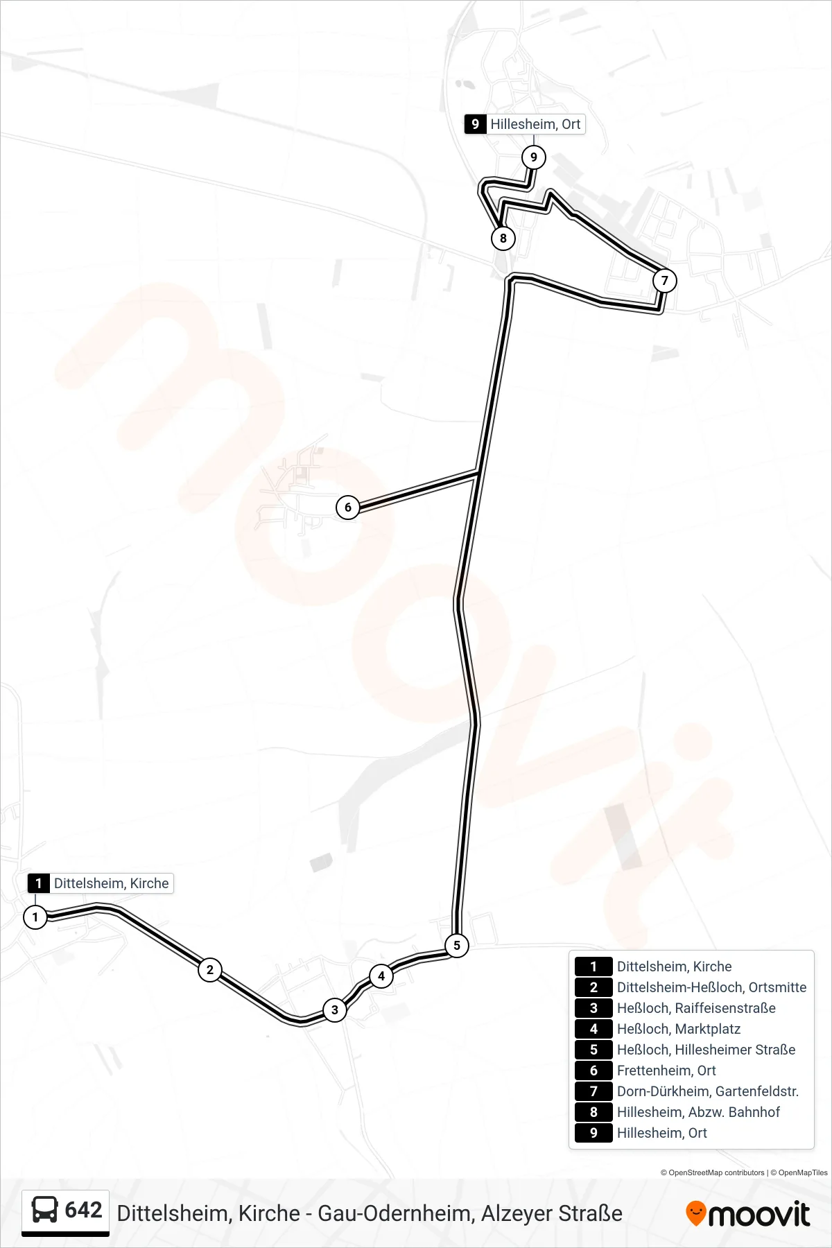Linie 642 (Bus) Richtung Hillesheim, Ort: Route und Haltestellen auf der Karte