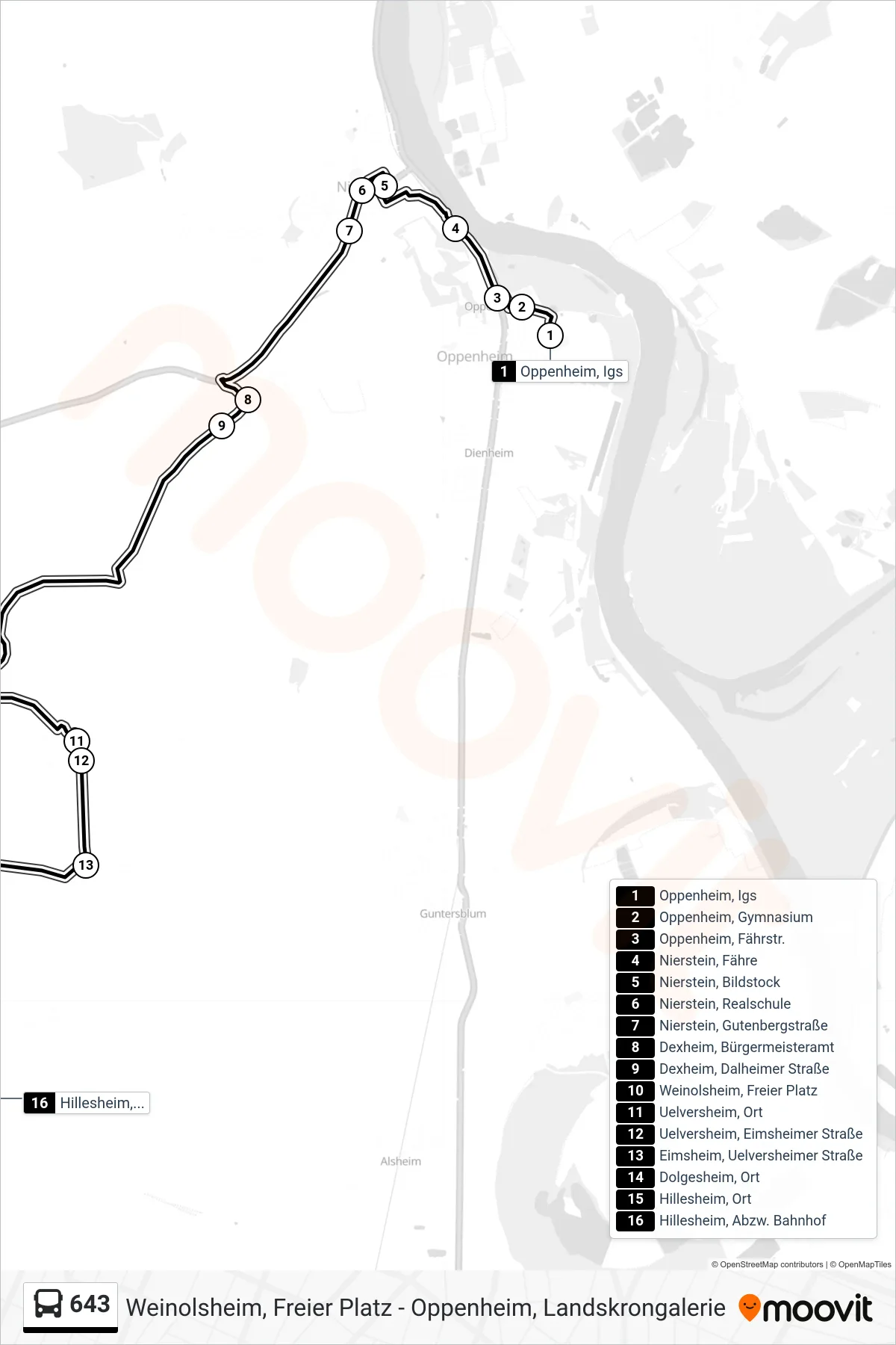 643 bus Line (Hillesheim, Abzw. Bahnhof) route and stops on a map