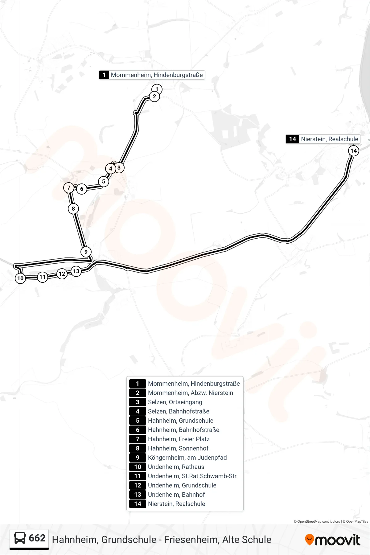 662 bus Line (Nierstein, Realschule) route and stops on a map