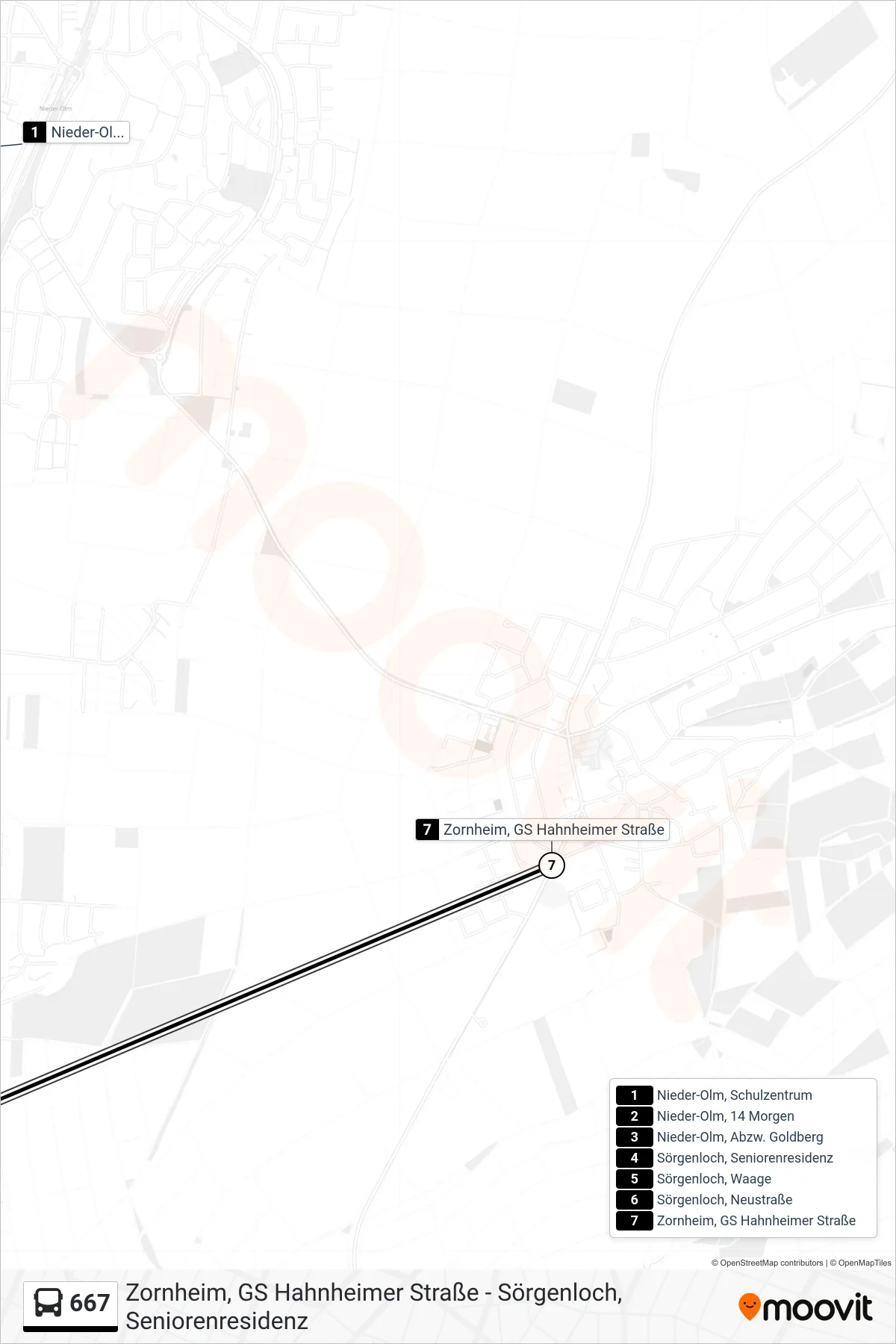 667 bus Line (Zornheim, GS Hahnheimer Straße) route and stops on a map