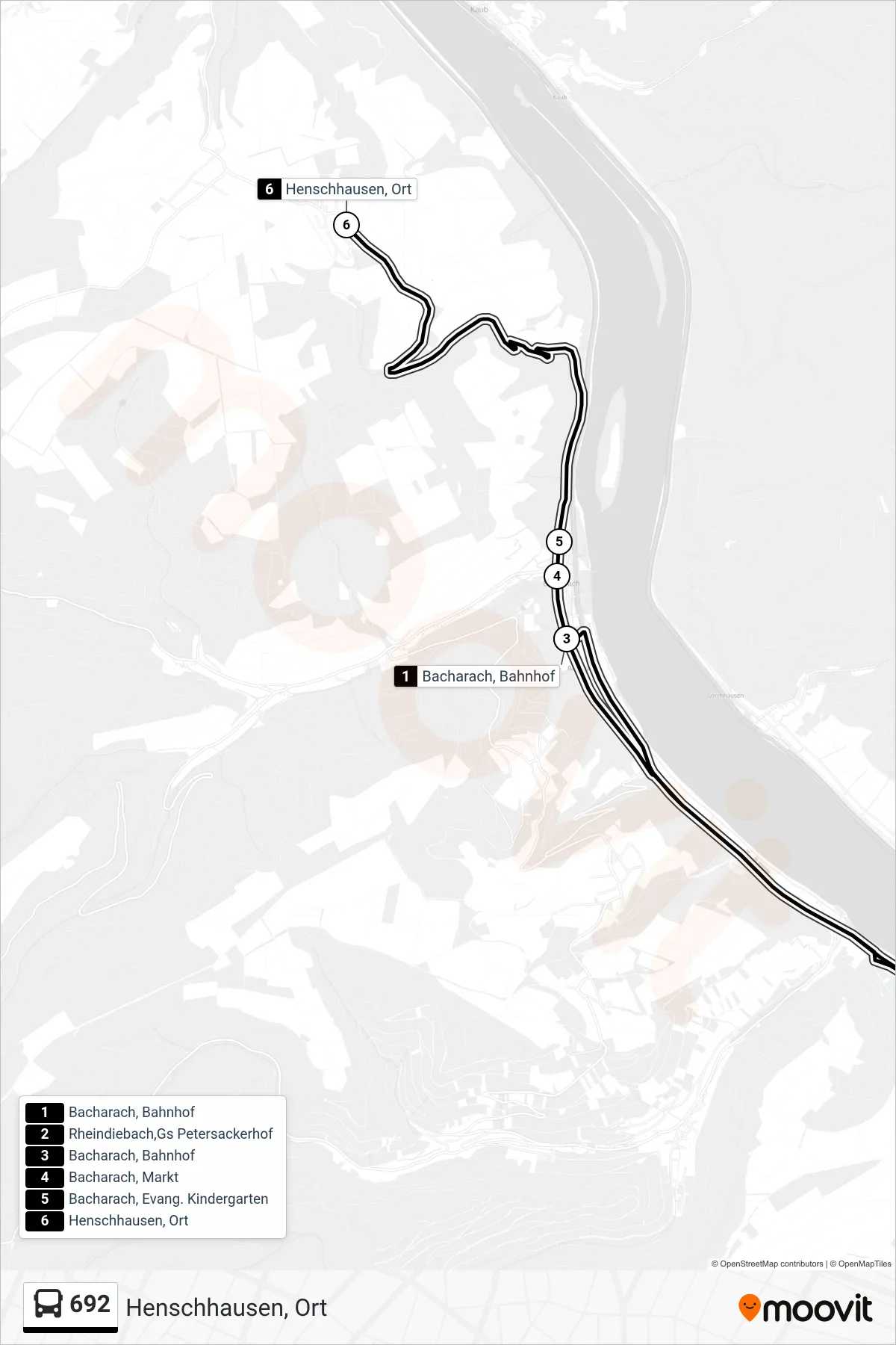 Linie 692 (Bus) Richtung Henschhausen, Ort: Route und Haltestellen auf der Karte