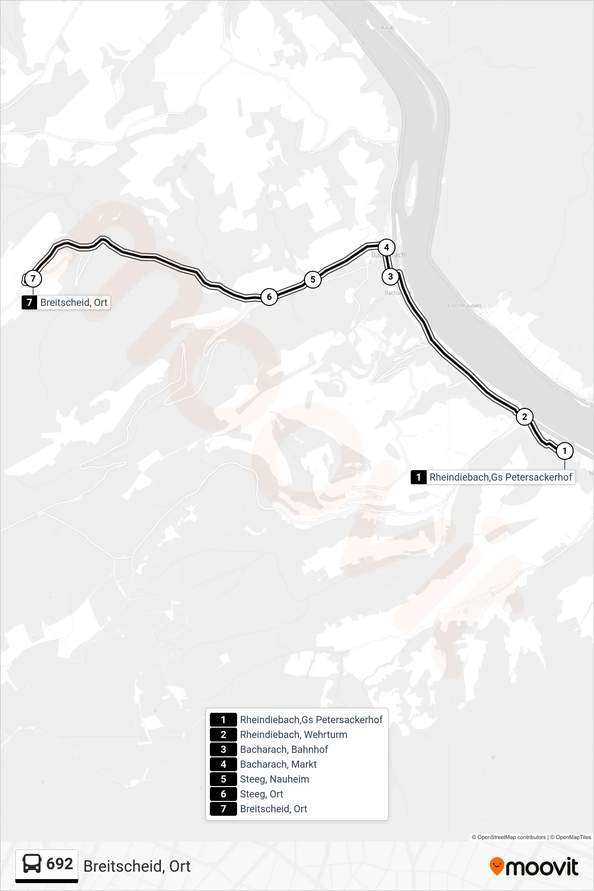 692 bus Line (Breitscheid, Ort) route and stops on a map
