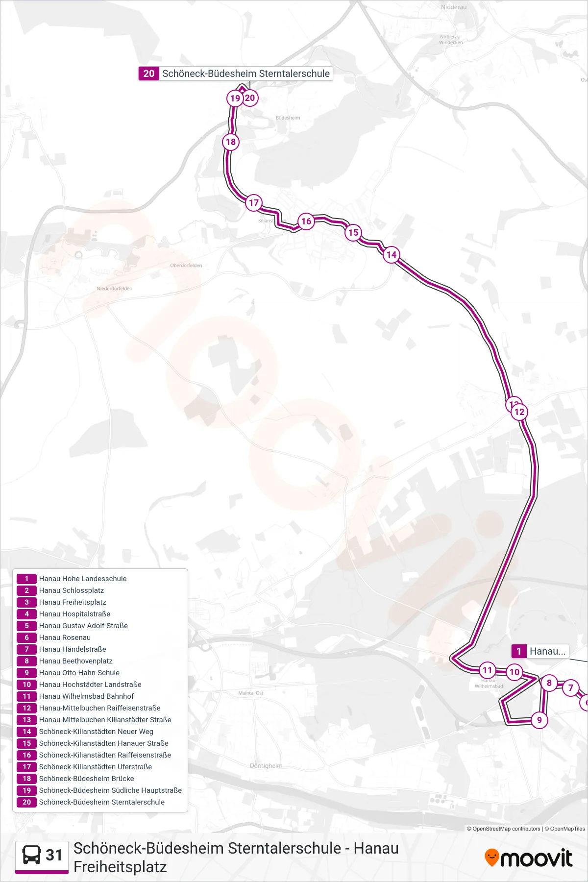 31 bus Line (Schöneck-Büdesheim Sterntalerschule) route and stops on a map