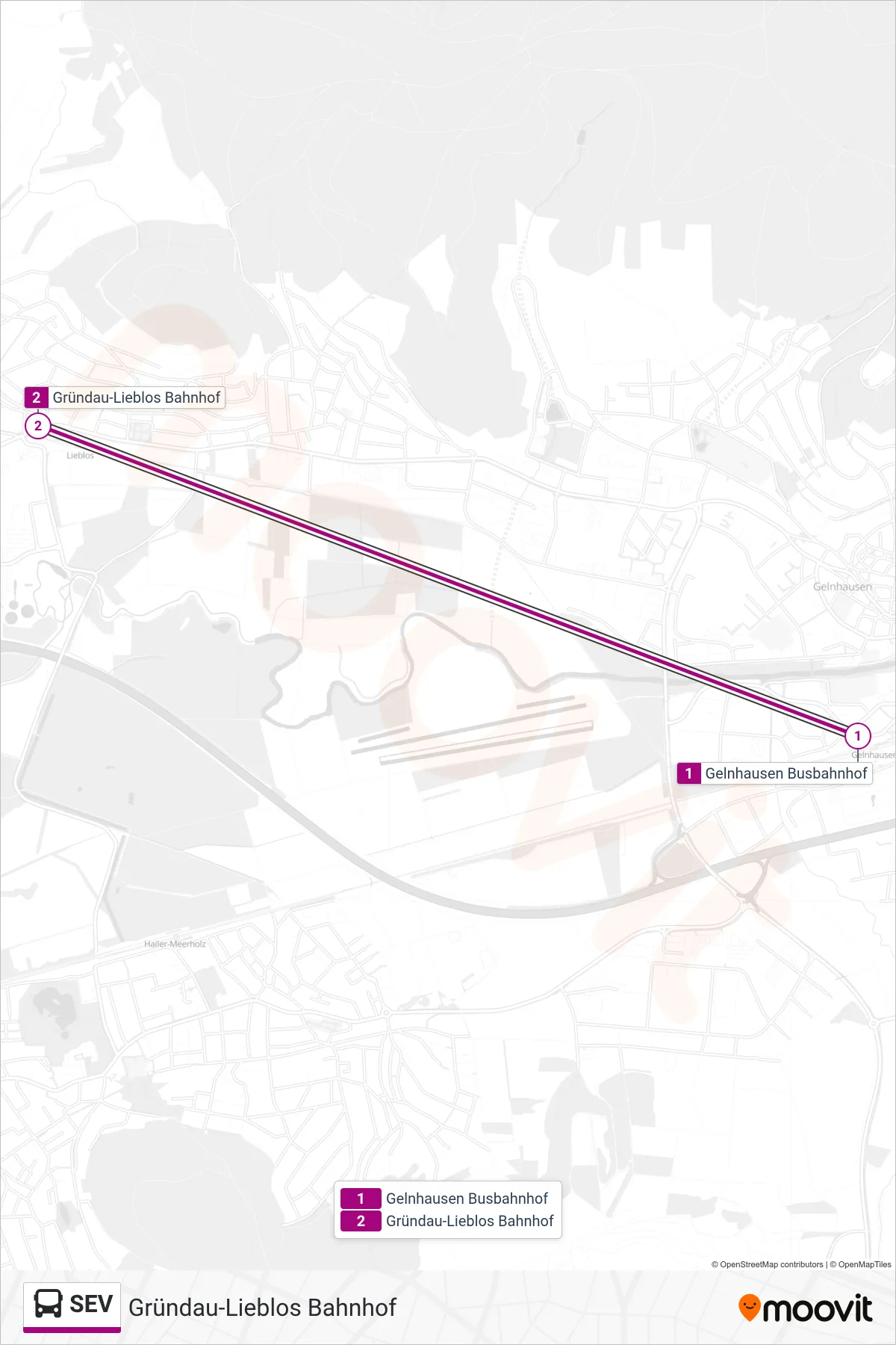 SEV bus Line (Gründau-Lieblos Bahnhof) route and stops on a map