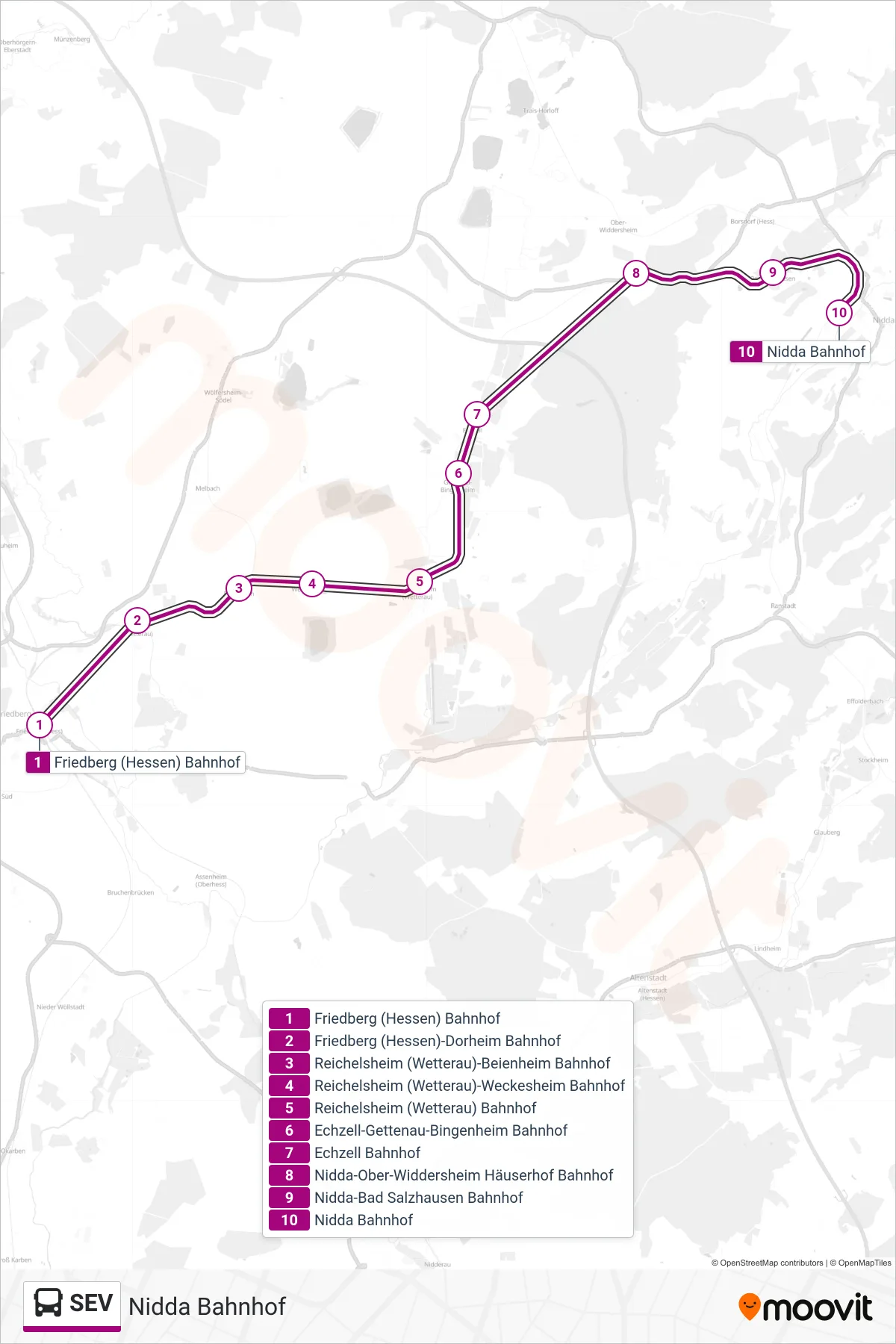 SEV bus Line (Nidda Bahnhof) route and stops on a map