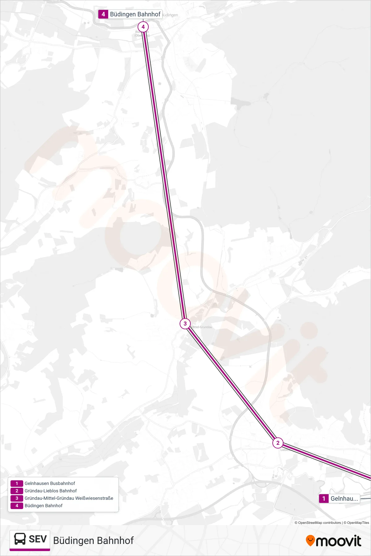 SEV bus Line (Büdingen Bahnhof) route and stops on a map