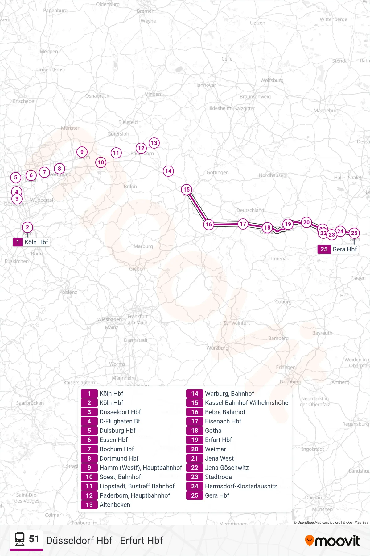 Linie 51 (Bahn) Richtung Gera Hbf: Route und Haltestellen auf der Karte
