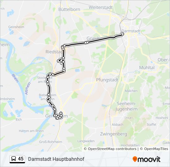 Mapa de 45 de autobús Mapa de 45 de autobús