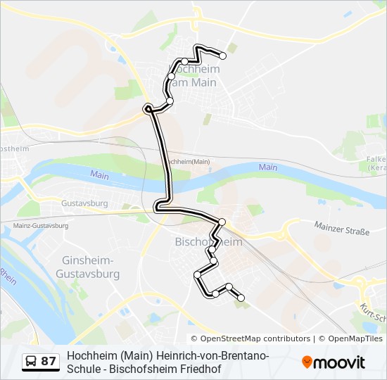 Mapa de 87 de autobús Mapa de 87 de autobús