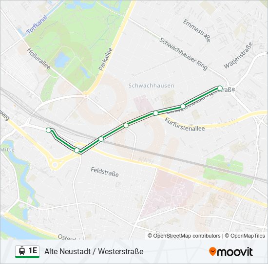 Straßenbahnlinie 1E Karte