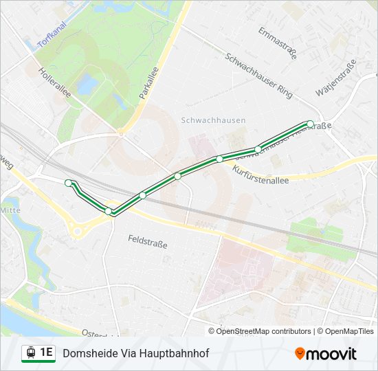 Straßenbahnlinie 1E Karte