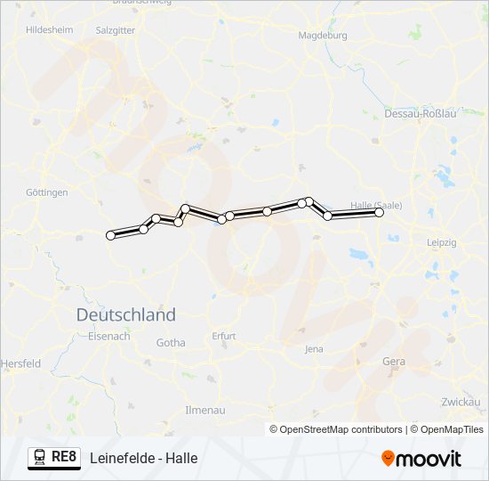 Поезд RE8: карта маршрута