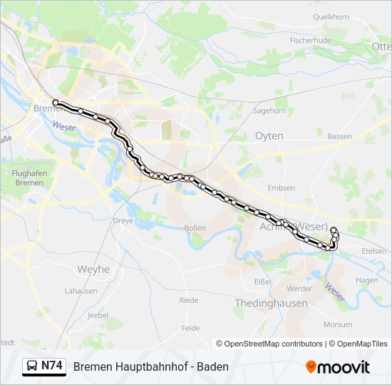 Buslinie N74 Karte