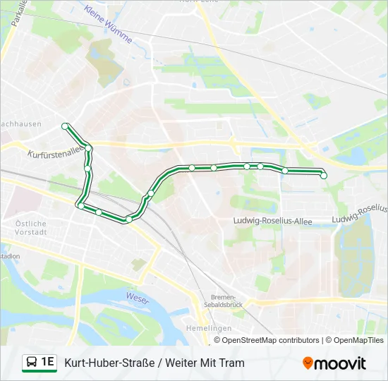 Автобус 1E: карта маршрута