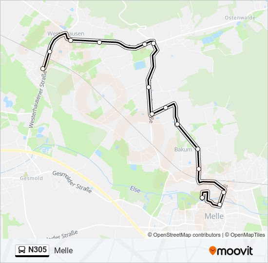 N305 bus Line Map