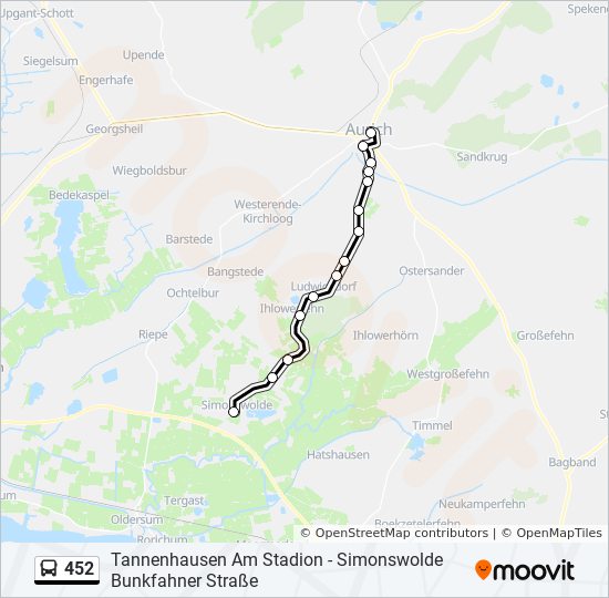 Автобус 452: карта маршрута