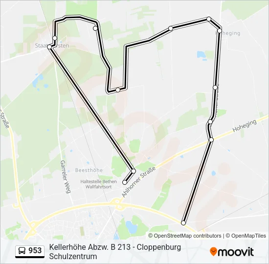 Автобус 953: карта маршрута