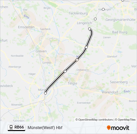 Поезд RB66: карта маршрута