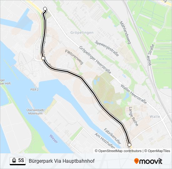 Straßenbahnlinie 5S Karte