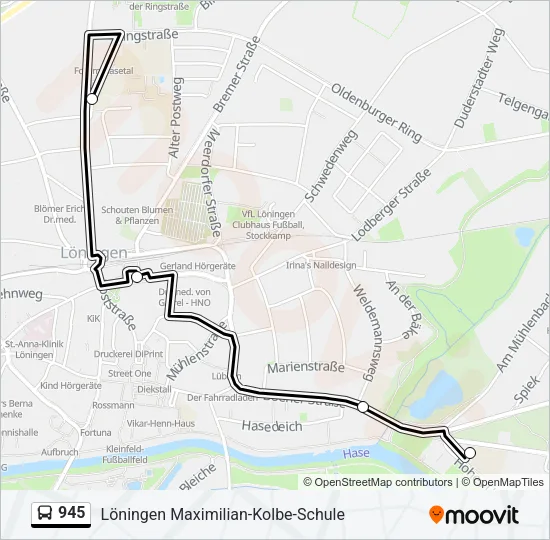 Автобус 945: карта маршрута