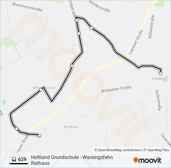 629 bus Line Map