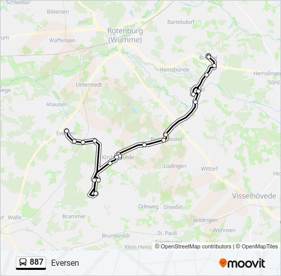 887 bus Line Map