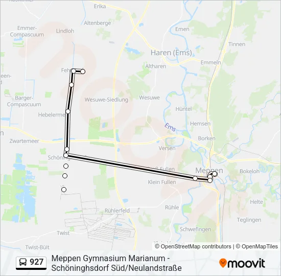 Автобус 927: карта маршрута