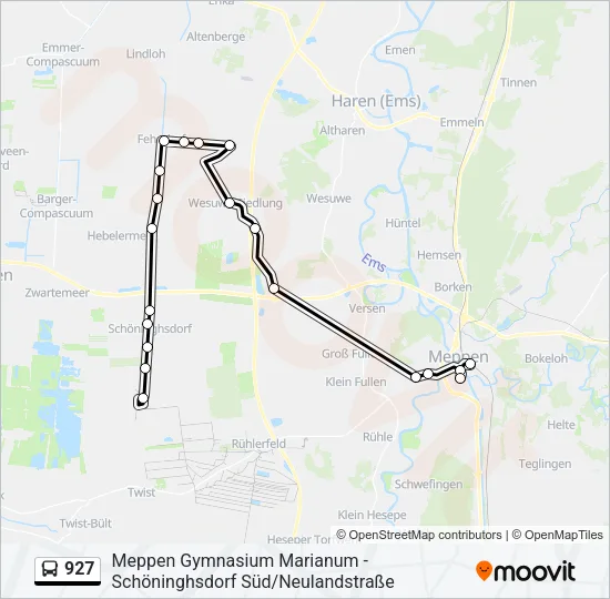 Автобус 927: карта маршрута