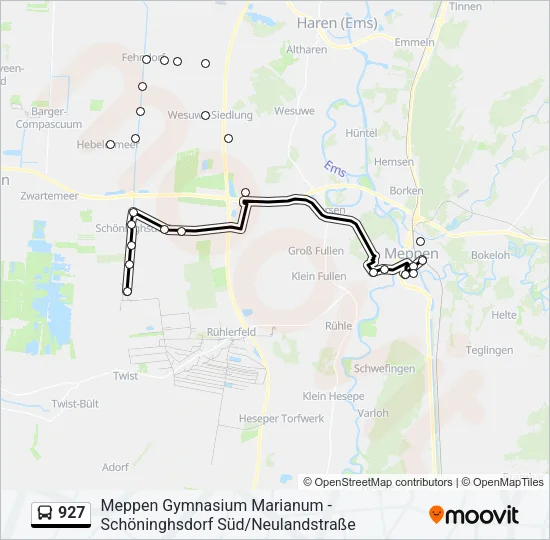 Автобус 927: карта маршрута