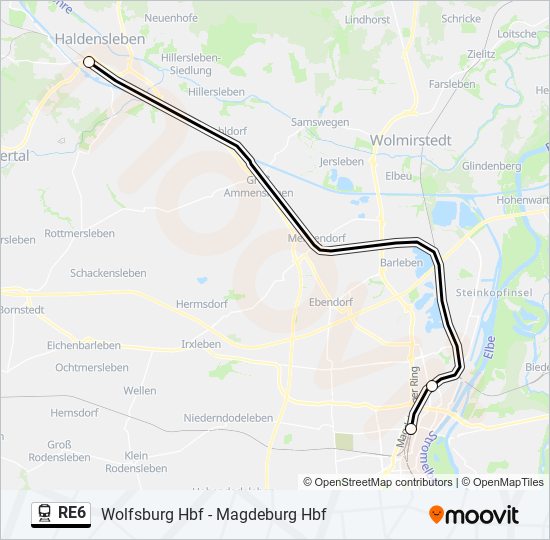 Поезд RE6: карта маршрута