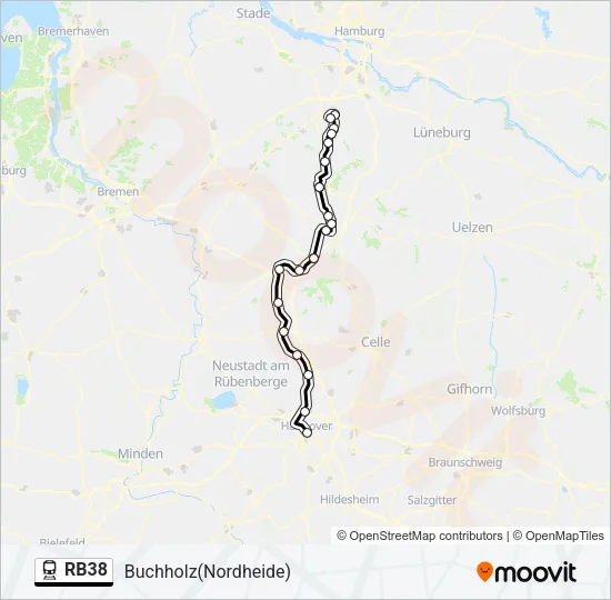 Поезд RB38: карта маршрута