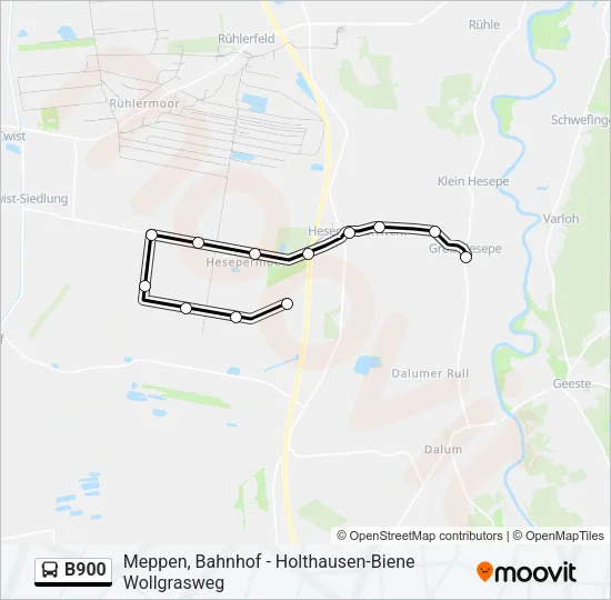 Автобус B900: карта маршрута