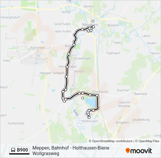 Автобус B900: карта маршрута
