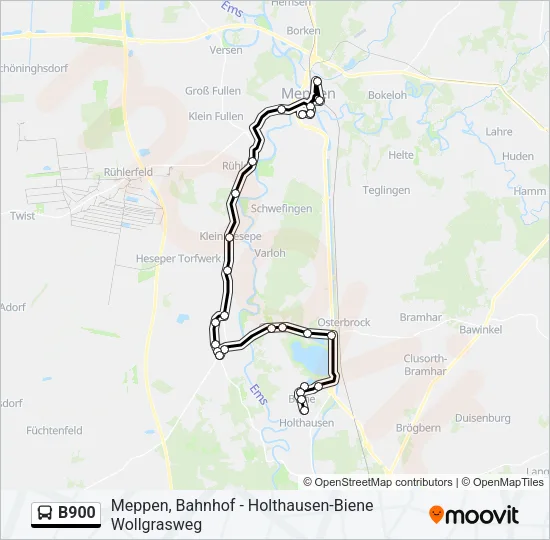 Автобус B900: карта маршрута