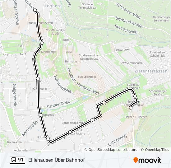 91 bus Line Map