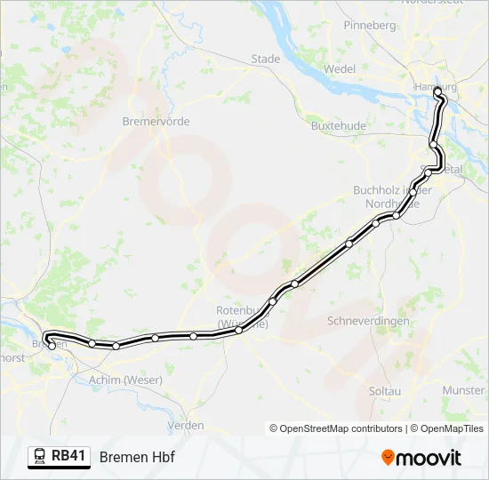 Поезд RB41: карта маршрута