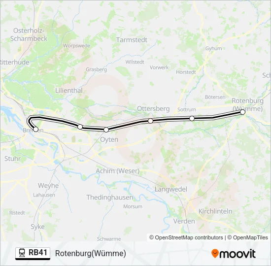 Поезд RB41: карта маршрута