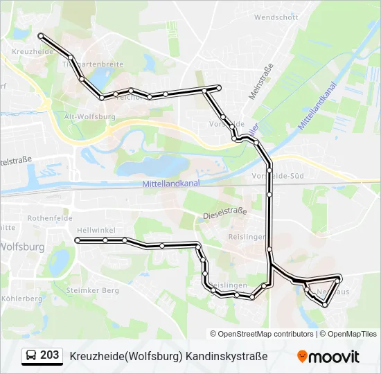 Автобус 203: карта маршрута